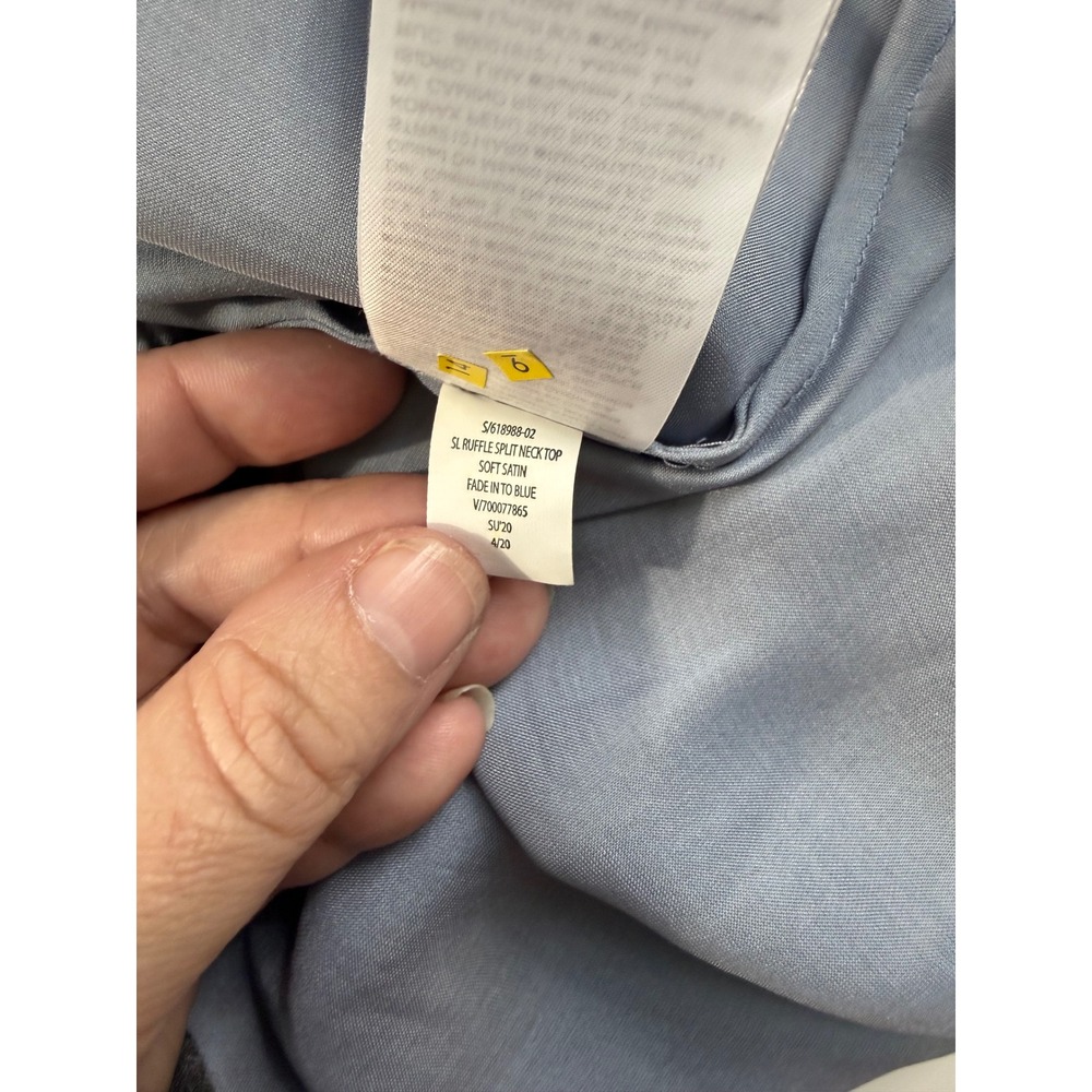 Banana Republic Ruffle Split Neck Satin Blouse Fade Into Blue Sleeveless Top S - Picture 8 of 9